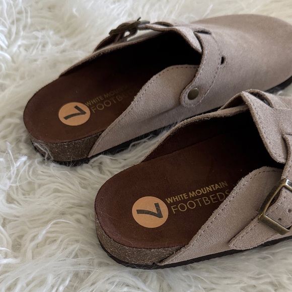 White Mountain Beige Suede Buckle Clogs - Picture 2 of 7